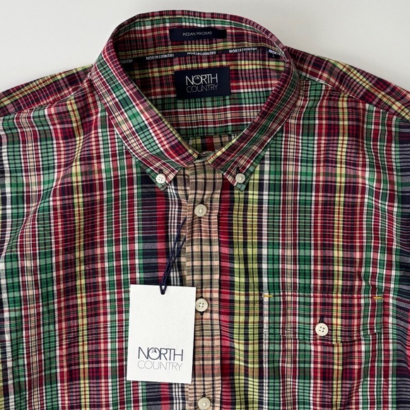 North Country Nwt Indian Madras Plaid Long Sleeve Button Front Shirt Large L - Picture 2 of 3